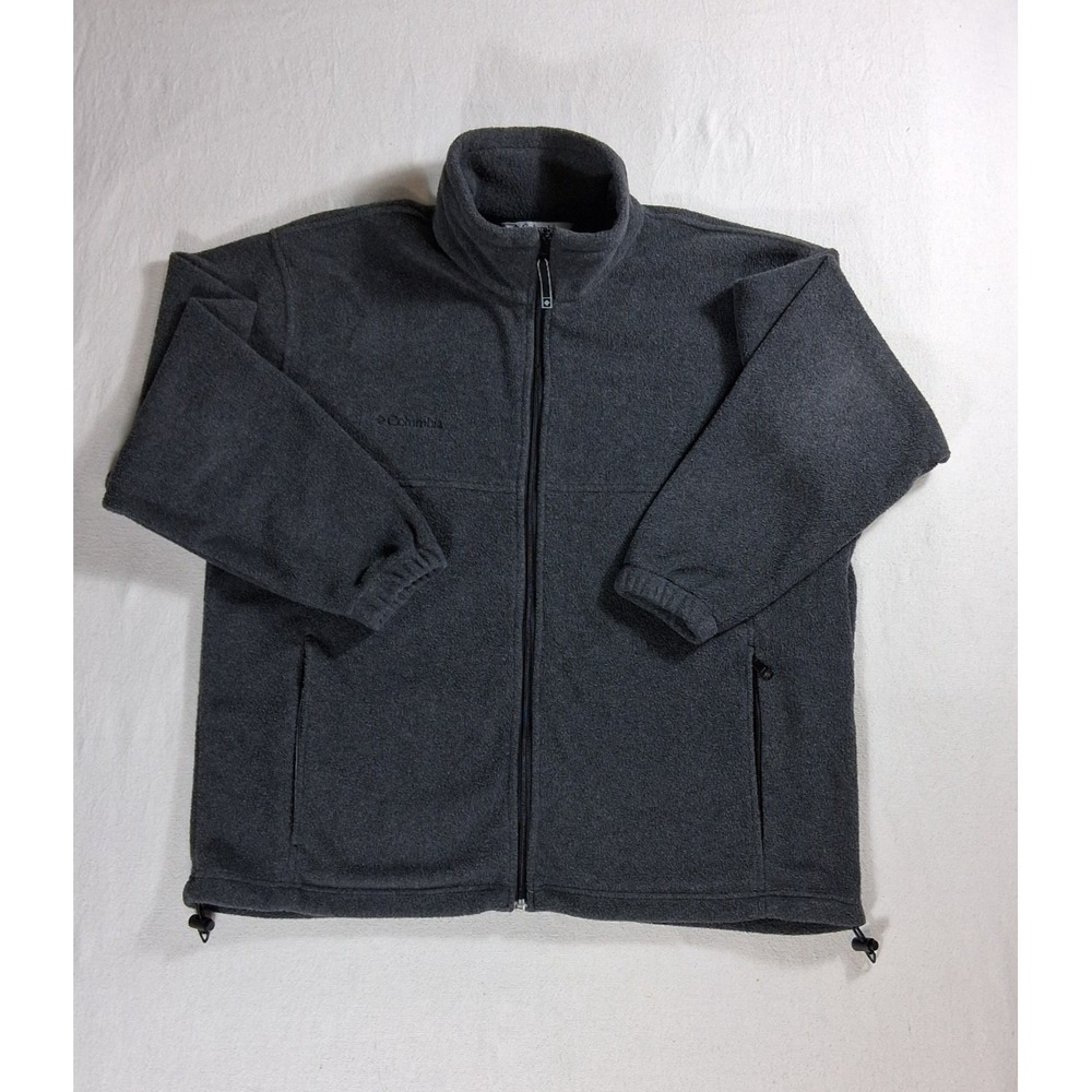 Columbia Fleece Jacket Mens Size L Gray Full Zip Zippered Pockets Outdoor